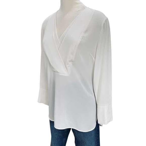 Vince Camuto Womens Ivory Faux Wrap Blouse Long Sleeve Small Elegant Work Top - Picture 7 of 9